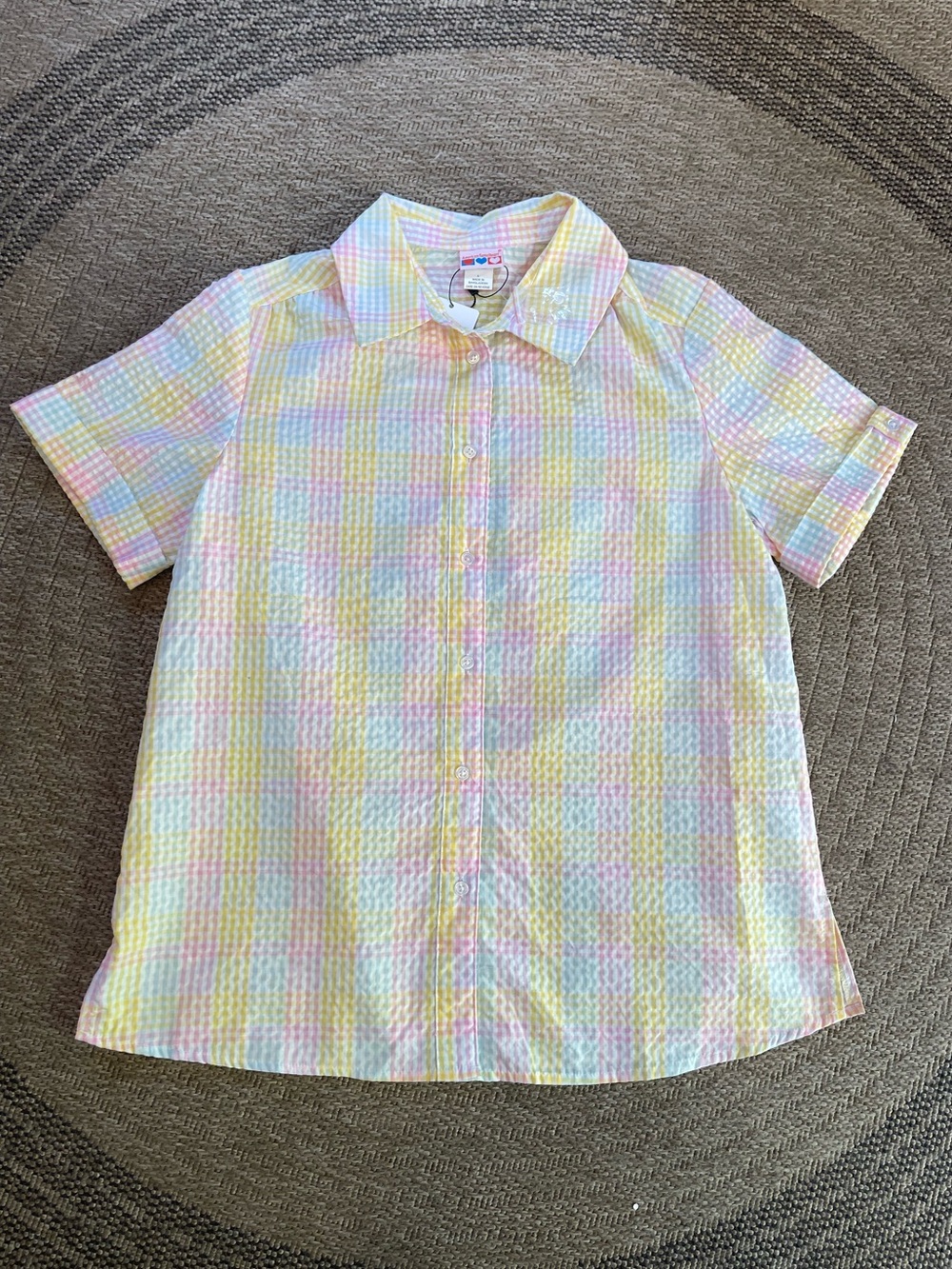 Vintage NWT pastel seersucker button-up shirt multicolor plaid short sleeve